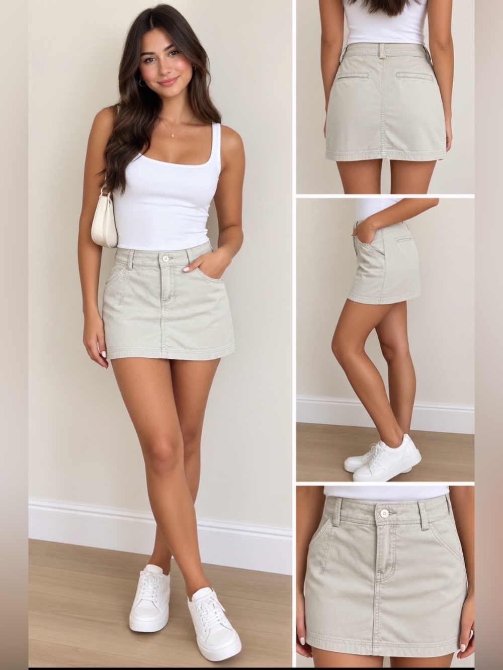 L.L. Bean Light Beige Cotton Twill Mini Skirt